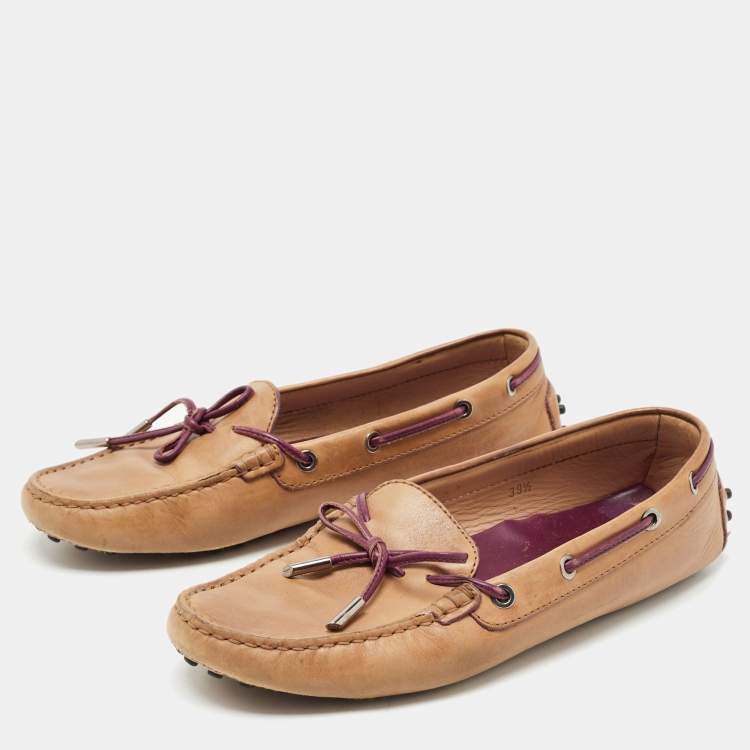 مملوكة مسبقًا Tod's Brown Leather Bow Slip On Loafers Size 39.5
