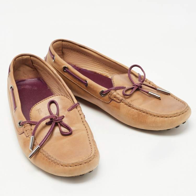 مملوكة مسبقًا Tod's Brown Leather Bow Slip On Loafers Size 39.5