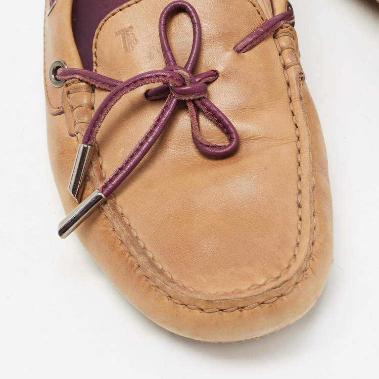 مملوكة مسبقًا Tod's Brown Leather Bow Slip On Loafers Size 39.5