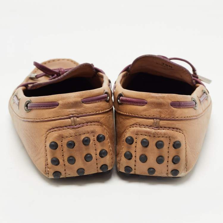 مملوكة مسبقًا Tod's Brown Leather Bow Slip On Loafers Size 39.5
