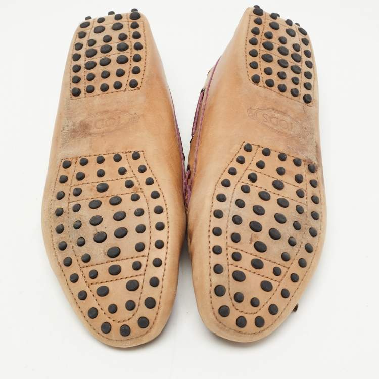 مملوكة مسبقًا Tod's Brown Leather Bow Slip On Loafers Size 39.5
