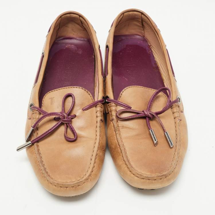 مملوكة مسبقًا Tod's Brown Leather Bow Slip On Loafers Size 39.5