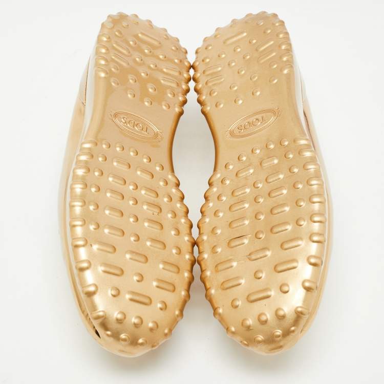 Pre Owned Tod's Gold Leather  Double T Buckle Loafers Size 39.5