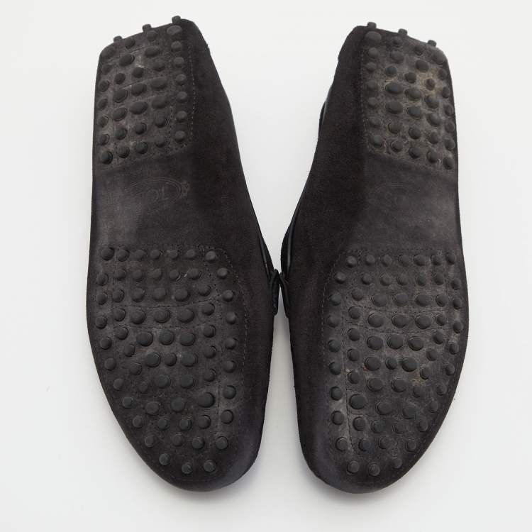 Pre Owned Tod's Black Suede and Velvet Slip on Loafers Size 38