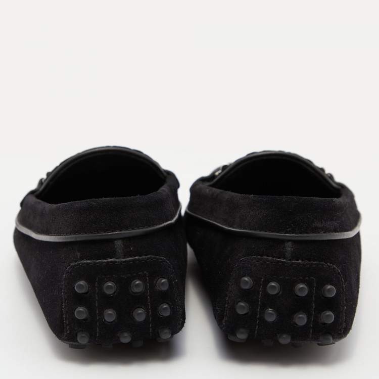 Pre Owned Tod's Black Suede and Velvet Slip on Loafers Size 38