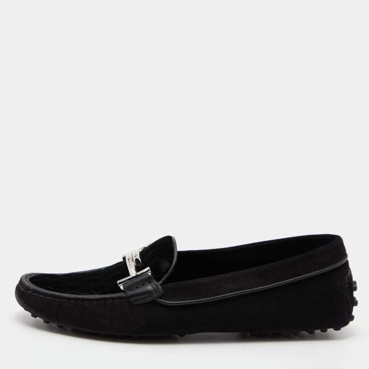 Pre Owned Tod's Black Suede and Velvet Slip on Loafers Size 38