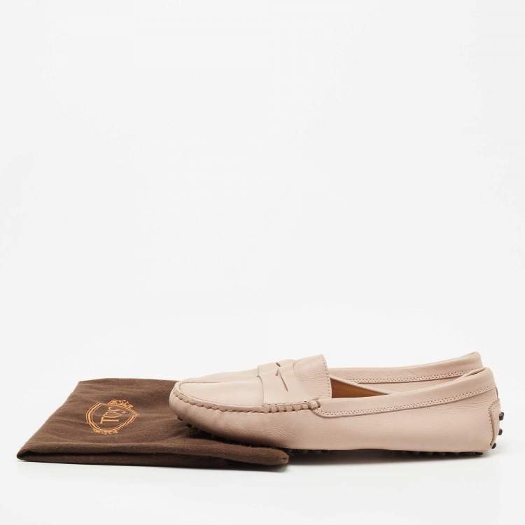 Pre Owned Tod's Light Pink Leather Penny Loafers Size 38.5