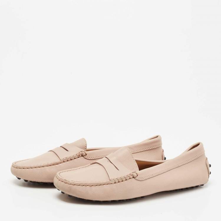 Pre Owned Tod's Light Pink Leather Penny Loafers Size 38.5