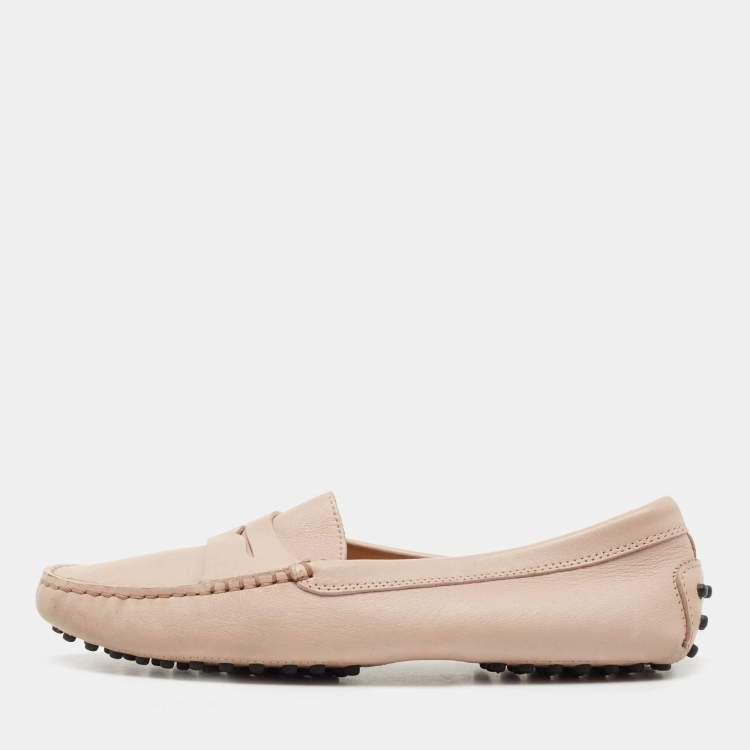 Pre Owned Tod's Light Pink Leather Penny Loafers Size 38.5