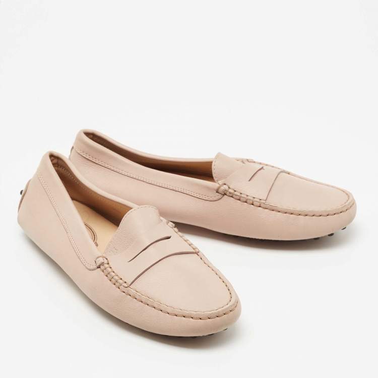 Pre Owned Tod's Light Pink Leather Penny Loafers Size 38.5