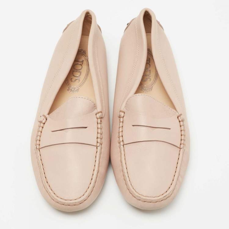 Pre Owned Tod's Light Pink Leather Penny Loafers Size 38.5