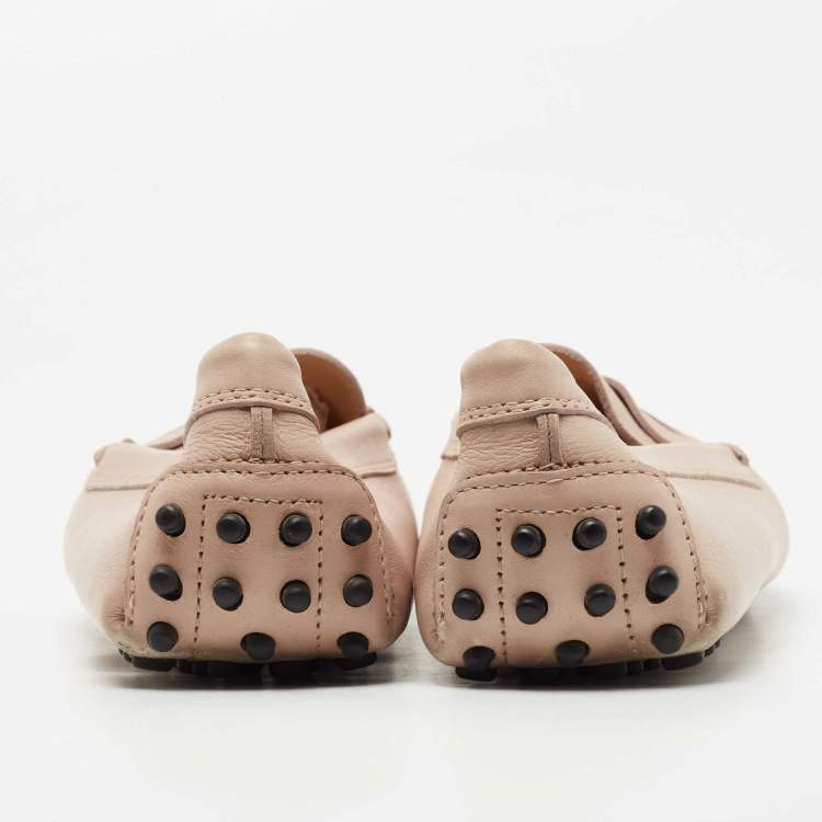 Pre Owned Tod's Light Pink Leather Penny Loafers Size 38.5