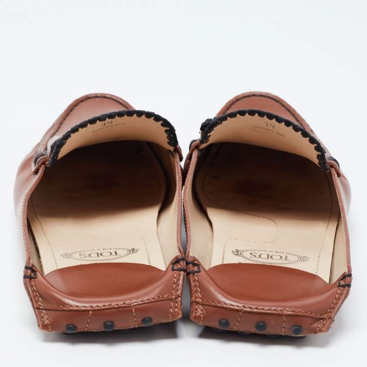 Pre Owned Tod's Brown Leather Kate Flat Mules Size 39