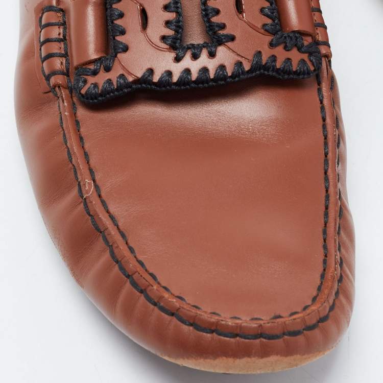 Pre Owned Tod's Brown Leather Kate Flat Mules Size 39