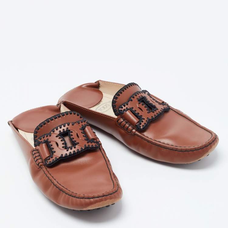 Pre Owned Tod's Brown Leather Kate Flat Mules Size 39