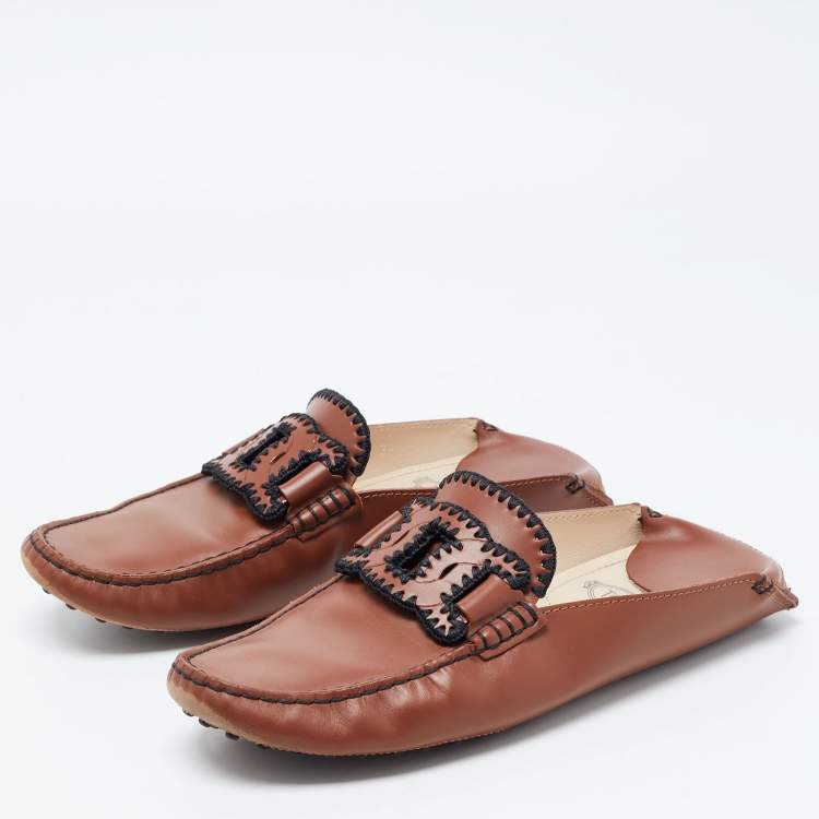 Pre Owned Tod's Brown Leather Kate Flat Mules Size 39