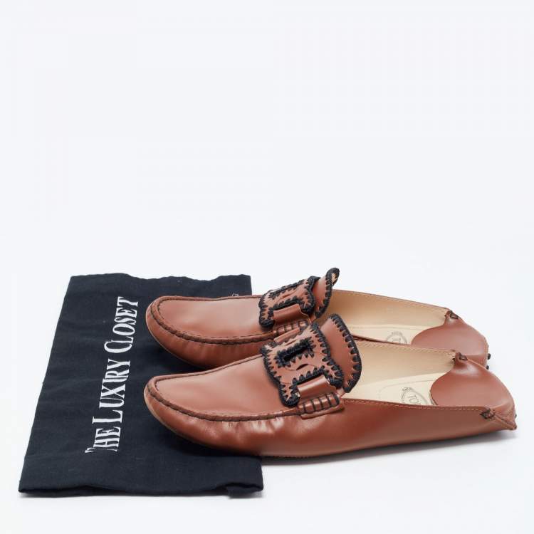 Pre Owned Tod's Brown Leather Kate Flat Mules Size 39