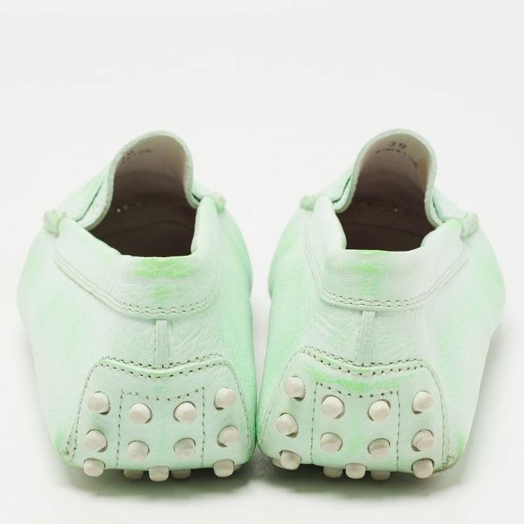 Pre Owned Tod's Green Leather Penny Loafers Size 39