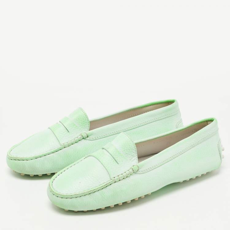 Pre Owned Tod's Green Leather Penny Loafers Size 39