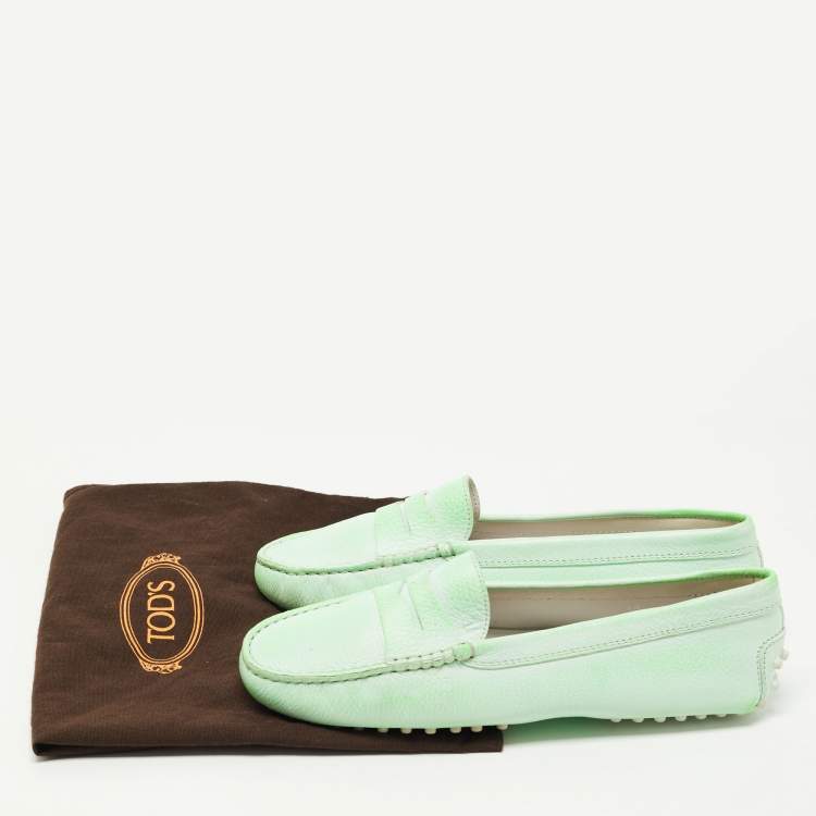 Pre Owned Tod's Green Leather Penny Loafers Size 39