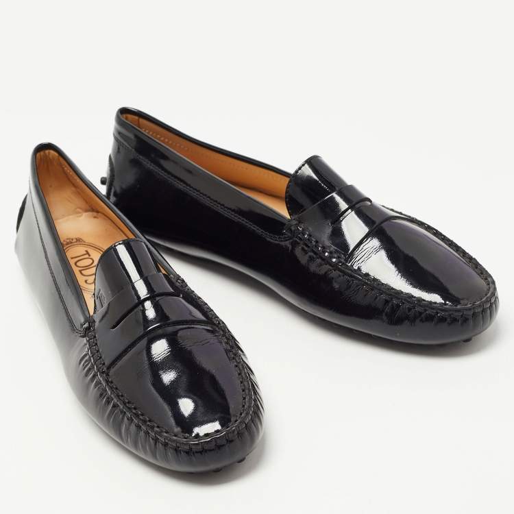 Pre Owned Tod's Black Patent Leather Penny Loafers Size 38.5