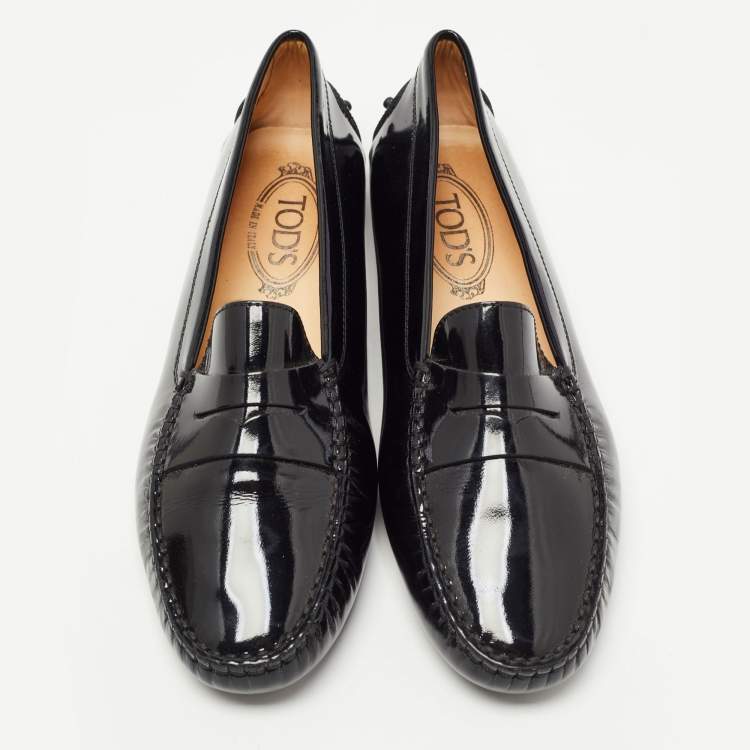 Pre Owned Tod's Black Patent Leather Penny Loafers Size 38.5