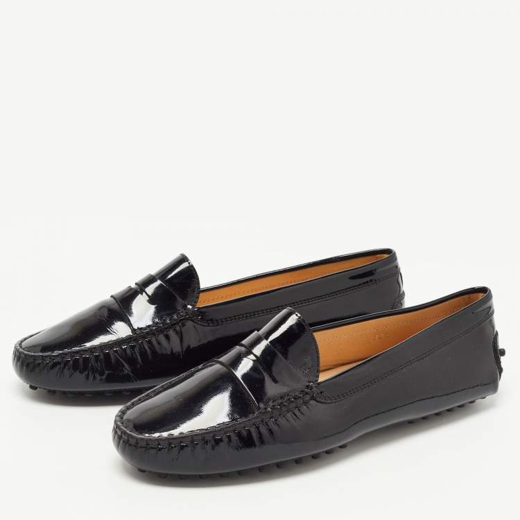 Pre Owned Tod's Black Patent Leather Penny Loafers Size 38.5