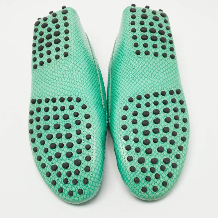 مملوكة مسبقًا Tod's Green Python Embossed Leather Penny Loafers Size 37