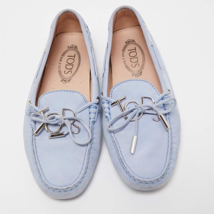 Pre Owned Tod's Blue Nubuck Leather Bow Slip On Loafers Size 38 