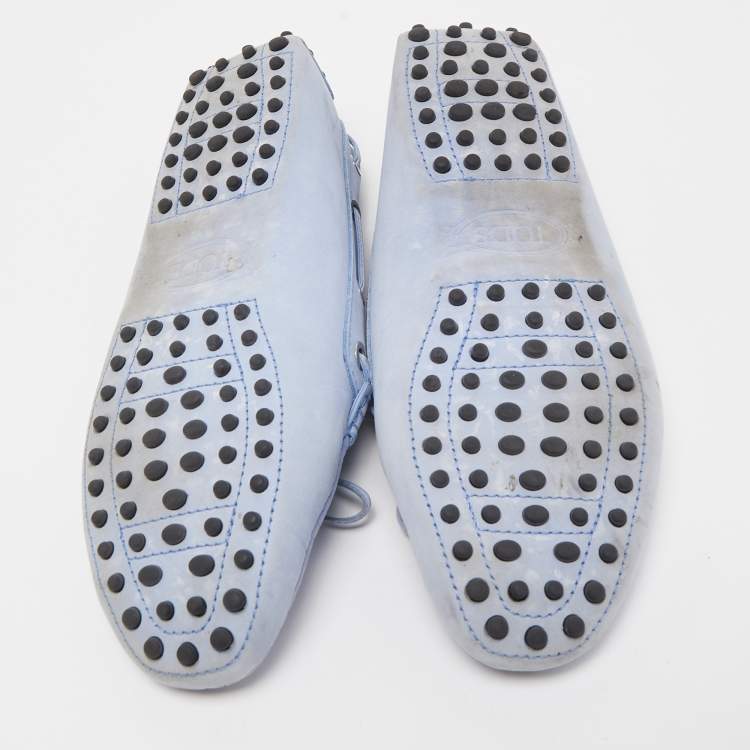 Pre Owned Tod's Blue Nubuck Leather Bow Slip On Loafers Size 38 