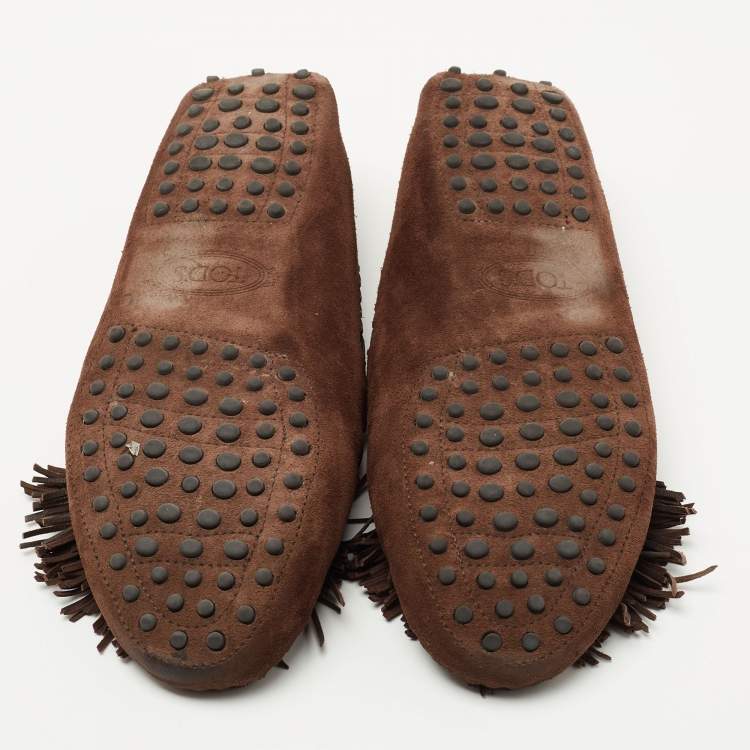 Pre Owned Tod's Dark Brown Suede Tassel Detail Loafers Size 40