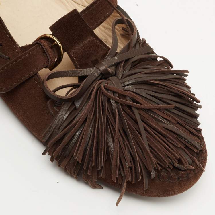 Pre Owned Tod's Dark Brown Suede Tassel Detail Loafers Size 40