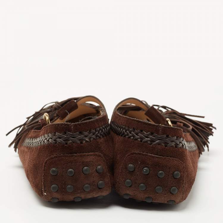 Pre Owned Tod's Dark Brown Suede Tassel Detail Loafers Size 40