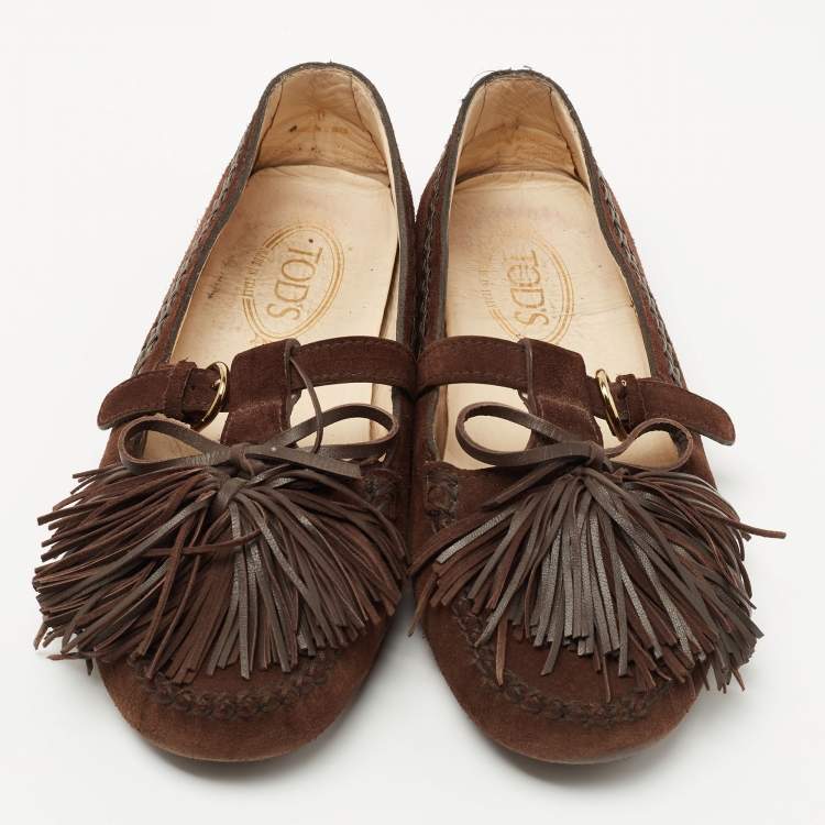 Pre Owned Tod's Dark Brown Suede Tassel Detail Loafers Size 40