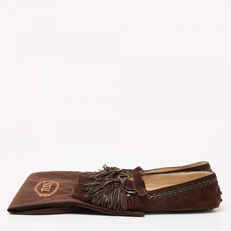 Pre Owned Tod's Dark Brown Suede Tassel Detail Loafers Size 40
