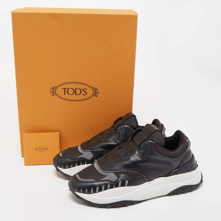 Pre Owned Tod's Black Leather and Mesh Low Top Sneakers Size 38