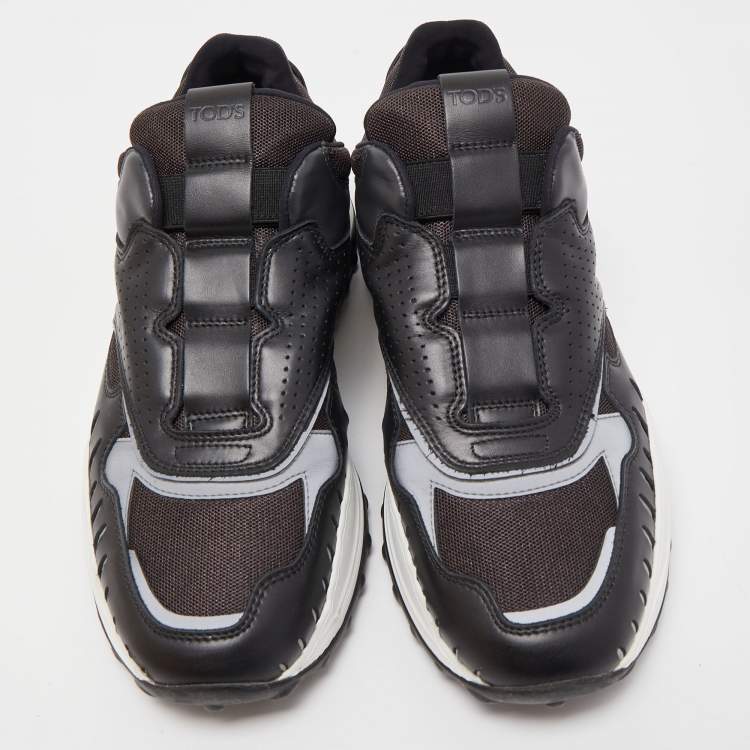 Pre Owned Tod's Black Leather and Mesh Low Top Sneakers Size 38