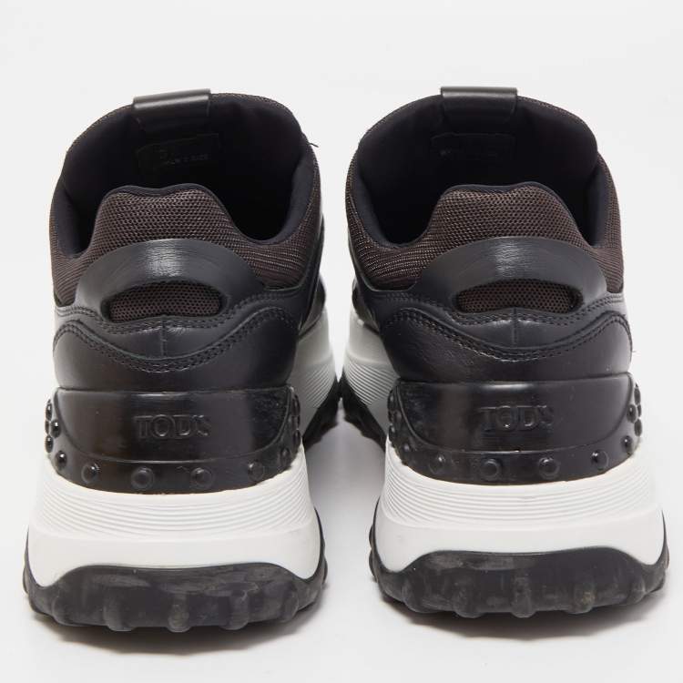 Pre Owned Tod's Black Leather and Mesh Low Top Sneakers Size 38