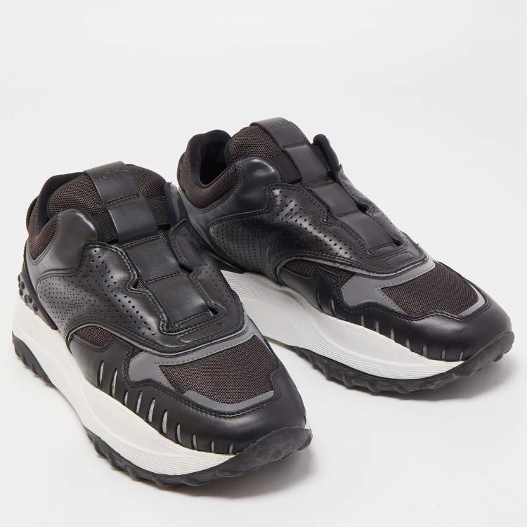 Pre Owned Tod's Black Leather and Mesh Low Top Sneakers Size 38