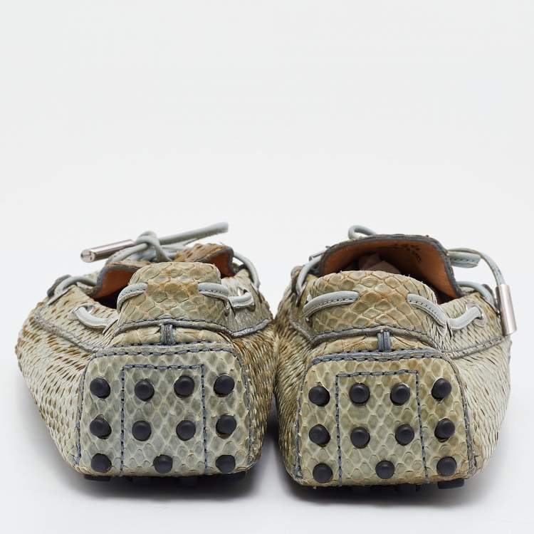Pre Owned Tod's Grey Python Leather Bow Slip On Loafers Size 38.5