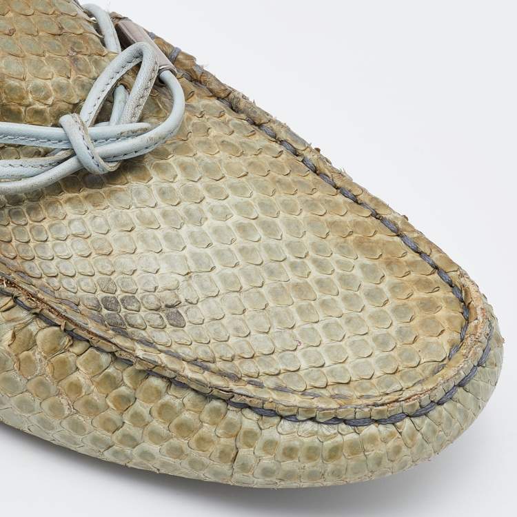 Pre Owned Tod's Grey Python Leather Bow Slip On Loafers Size 38.5