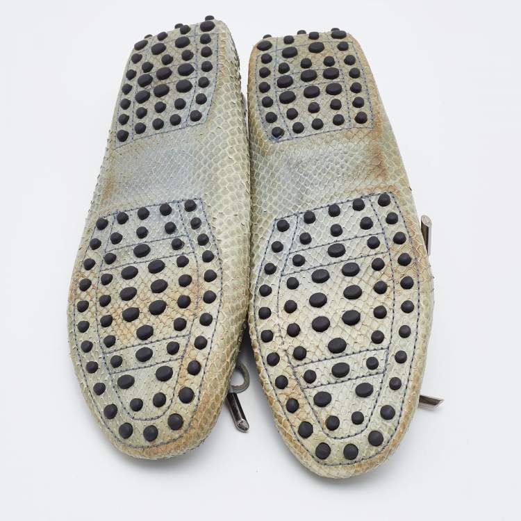 Pre Owned Tod's Grey Python Leather Bow Slip On Loafers Size 38.5