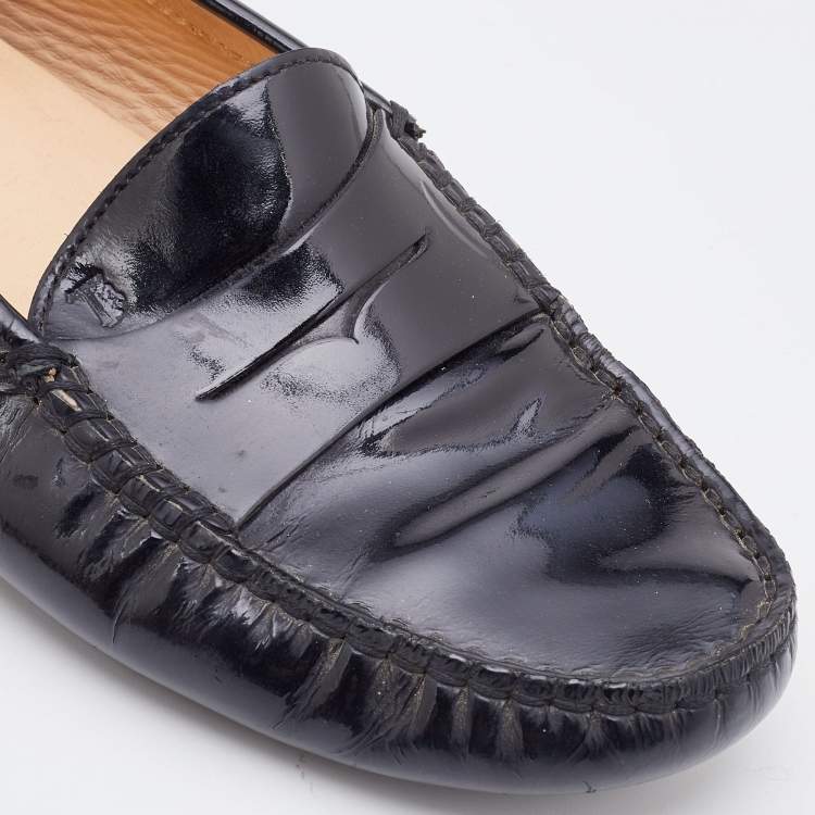 Pre Owned Tod's Black Patent Leather Penny Slip On Loafers Size 37