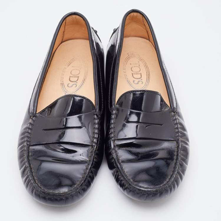 Pre Owned Tod's Black Patent Leather Penny Slip On Loafers Size 37