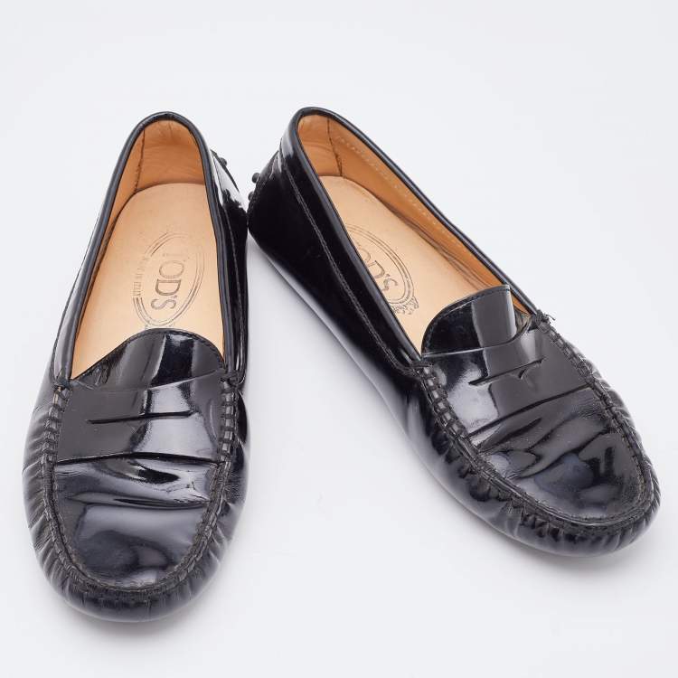 Pre Owned Tod's Black Patent Leather Penny Slip On Loafers Size 37