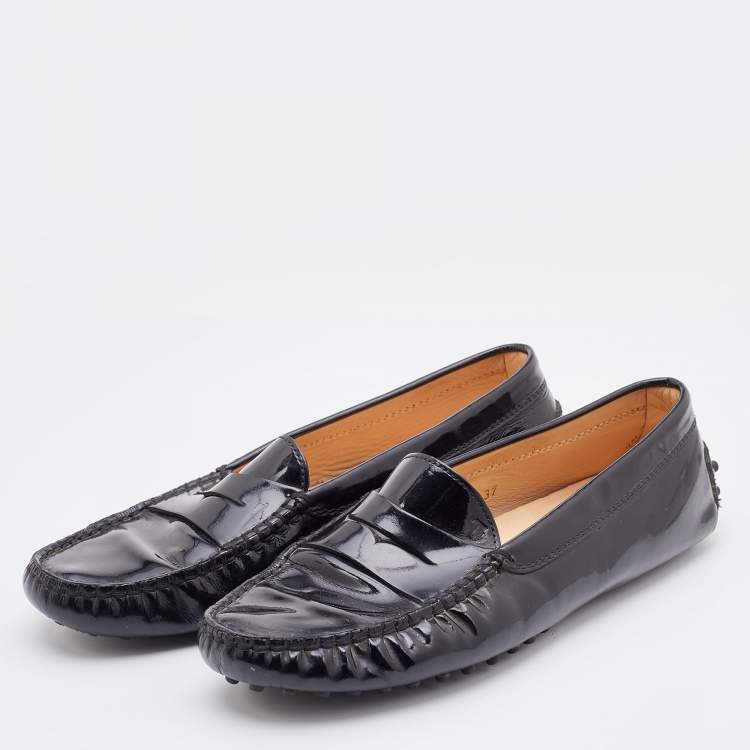 Pre Owned Tod's Black Patent Leather Penny Slip On Loafers Size 37
