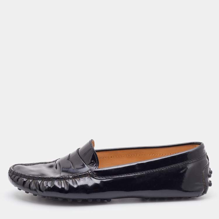 Pre Owned Tod's Black Patent Leather Penny Slip On Loafers Size 37