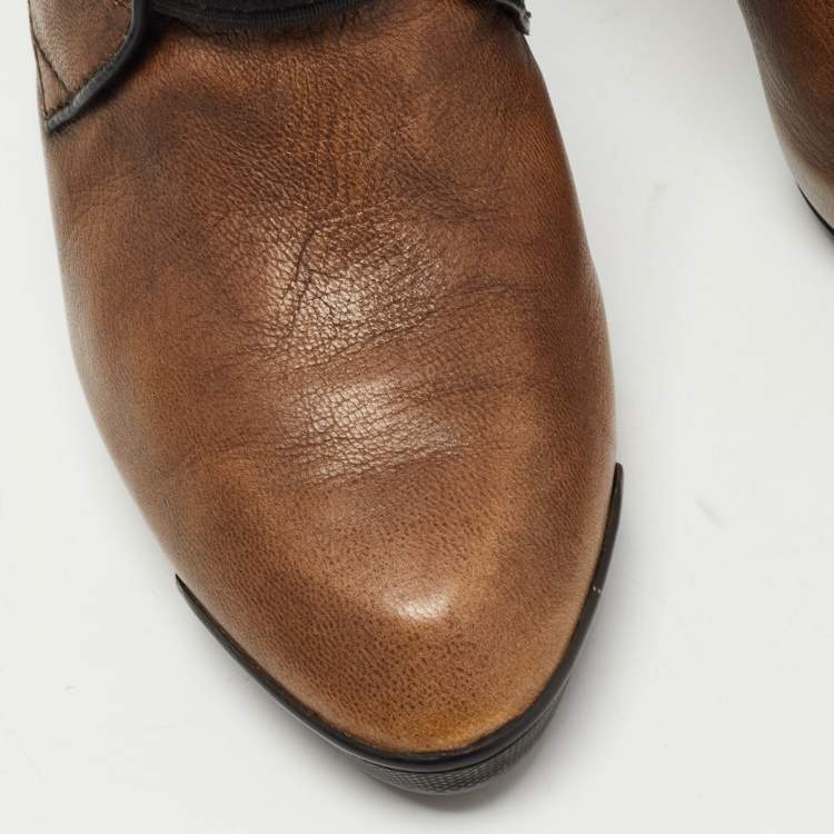 Pre Owned Tod's Brown/Black Leather and Mesh Ankle Booties Size 40