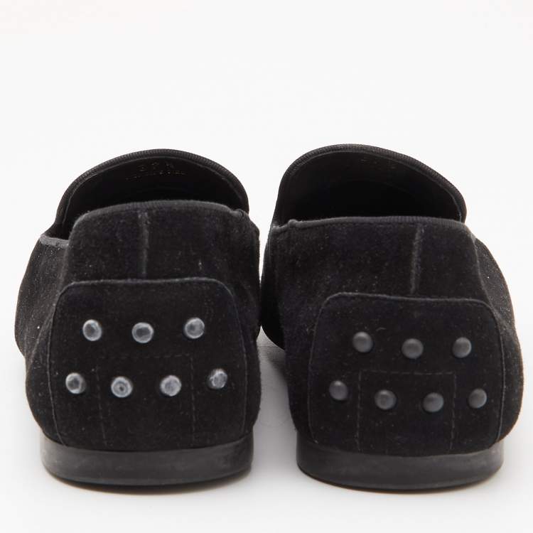 Pre Owned Tod's Black/Gold Suede and Sequins Embellished Slip On Smoking Slippers Size 37.5