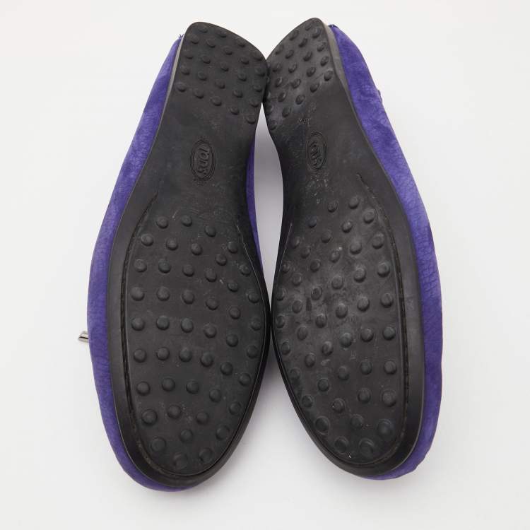 Pre Owned Tod's Blue Nubuck Leather Bow Slip On Loafers Size 37